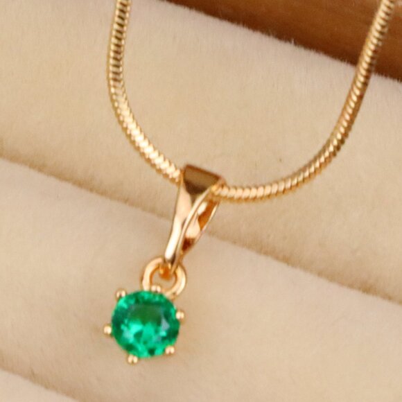 "Tiny Round Green Pendant in Gold Finish for Minimalist Style, XPPT1652 - Picture 1 of 13